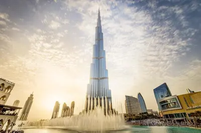 a view of the burj khalifa with a fountain at Silkhaus unique 1BDR pad gorgeous view in new tower in Dubai