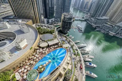 an aerial view of a marina with boats in the water at Upscale Studio at The Address Residences Dubai Marina by Deluxe Holiday Homes in Dubai