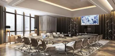 a large conference room with a long table and chairs at Paramount Midtown -Stunning 2 Bedroom Apt with Burj-Khalifa view in Dubai