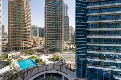 an overhead view of a city with tall buildings at Frank Porter - Silverene Tower B in Dubai