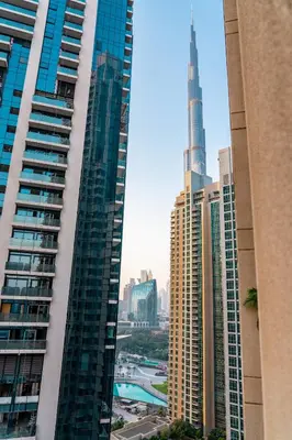 a view of the burj khalifa from the tallest building in the world at Prime Retreats - 29 Emaar Boulevard Downtown Dubai in Dubai