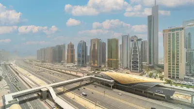 a large city with a highway and buildings at Unique 3BR DUPLEX Apartment with Marina Views in Dubai