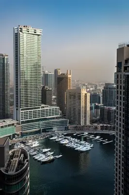 a group of boats docked in a harbor in a city at Spacious 2 BR with Amazing Marina View Rimal JBR in Dubai
