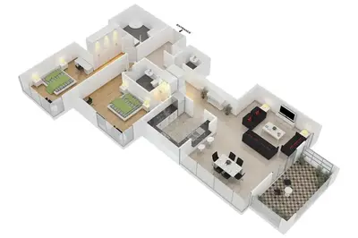 a rendering of a floor plan of a house at LUX - The Downtown Blvd Suite in Dubai