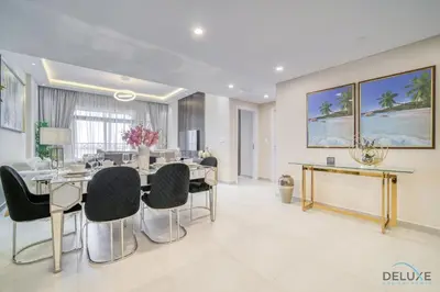 a dining room with a table and chairs at Exclusive Deal Stunning 1BR at Madinat Jumeirah by Deluxe Holiday Homes in Dubai