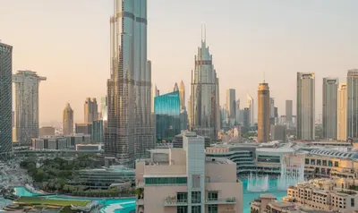 a view of a city with tall buildings at Elite Royal Apartment - Full Burj Khalifa & Fountain View - Grace in Dubai