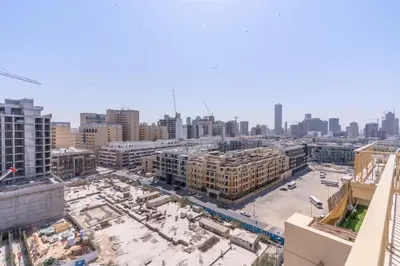 an aerial view of a city with buildings at RH- Bright 1BR in JVC, near Circle mall in Dubai
