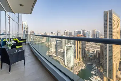 a balcony with a view of a city at Frank Porter - Bay Central Tower 1 in Dubai