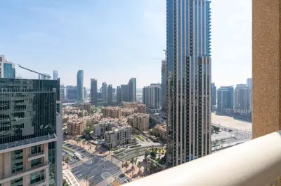 an aerial view of a city with tall buildings at Lux BnB I 29 Burj BLVD I Downtown Views in Dubai
