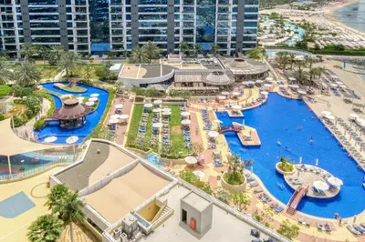 an aerial view of a water park at a resort at Oceana Residences, The Palm Jumeirah - Mint Stay in Dubai