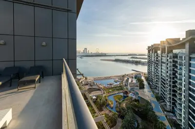 a view of the water from the balcony of a building at Oceana Residences, The Palm Jumeirah - Mint Stay in Dubai