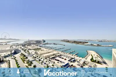 an aerial view of a harbor with a marina at Sunrise Bay 2 - Chic Two Bedroom in Dubai