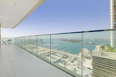 a view of the marina from the balcony of a building at Sunrise Bay 2 - Chic Two Bedroom in Dubai