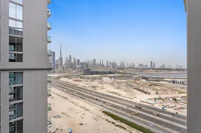 an aerial view of a construction site with a city at Beautiful 2 bedroom next to Business Bay - Sobha Creek Vista in Dubai