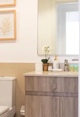 a bathroom with a sink and a toilet at BNew Chic 1BR Apt Near Trump Golf w Pool and Gym in Dubai