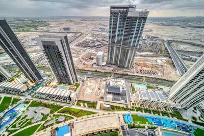 an aerial view of a city with tall buildings at Alluring 1BR at Harbour Views Tower 1 by Deluxe Holiday Homes in Dubai