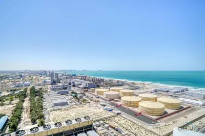 an aerial view of a city and the ocean at Peaceful 1BR in Studio One Dubai Marina by Deluxe Holiday Homes in Dubai