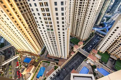 an overhead view of tall buildings in a city at JBR 3 bedroom apartment with fantastic ocean view in Dubai