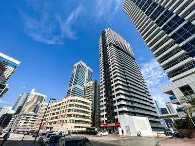 a view of a city with tall buildings at Charming 1BR Apart With Stunning Sea&Marina Views in Dubai
