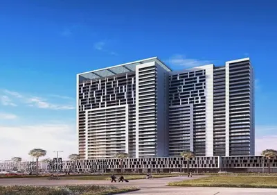 a tall building with many windows on the side of it at Athesa Apartments Downtown Dubai Business Bay in Dubai